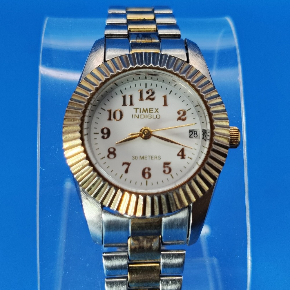 Vintage 2001 Timex Indiglo Presidential Date 25mm Women's Two Tone‎ Quartz Watch